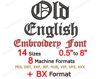 Old English Embroidery Font - Monogram Gothic Letters BX PES - England Alphabet Machine Embroidery Design