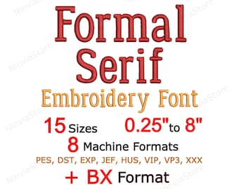 Formelle Serif Stickerei Schriftart - ONE PES - Kleine Serifen Buchstaben - Alphabet Monogramm Stickdatei