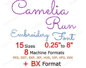Run Stitch Embroidery Font, Camelia BX Font, Monogram Alphabet Machine Embroidery Design, pe Font for Embroidery, Small PES font bx DST jef