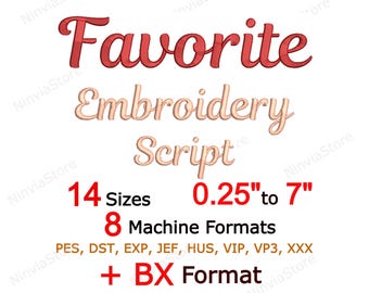 Favorite Script Embroidery Font, BX Font for Embroidery, Calligraphy Font pe, Alphabet Machine Cursive Font DST, PES Monogram Font, pe Font