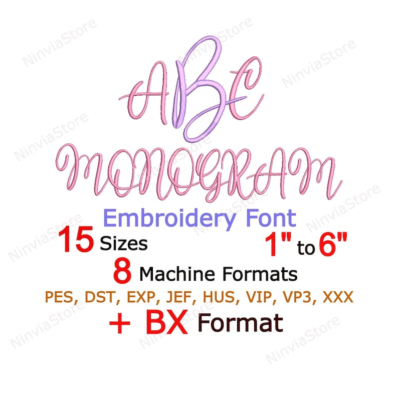 Script Monogram Embroidery Font, BX Font, Cursive Monogram Alphabet