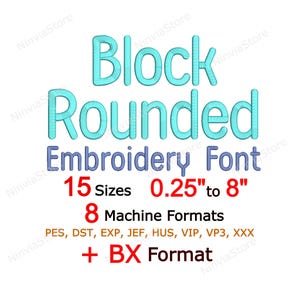 Block Rounded Embroidery Font, Monogram Alphabet Machine Embroidery Design, BX PES Sans Serif Block Letters