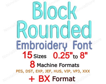 Block Rounded Embroidery Font, Monogram Alphabet Machine Embroidery Design, BX PES Sans Serif Block Letters