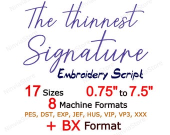 Signature Script Embroidery Font BX, Satin Thin handwritten Letters PES, Alphabet Machine Embroidery Design