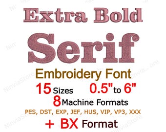 Fonte de bordado serifada extra negrito, letras de monograma em negrito, design de bordado à máquina do alfabeto BX PES