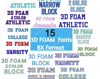 3D Foam Embroidery Fonts Bundle, BX Format (Digital Download)