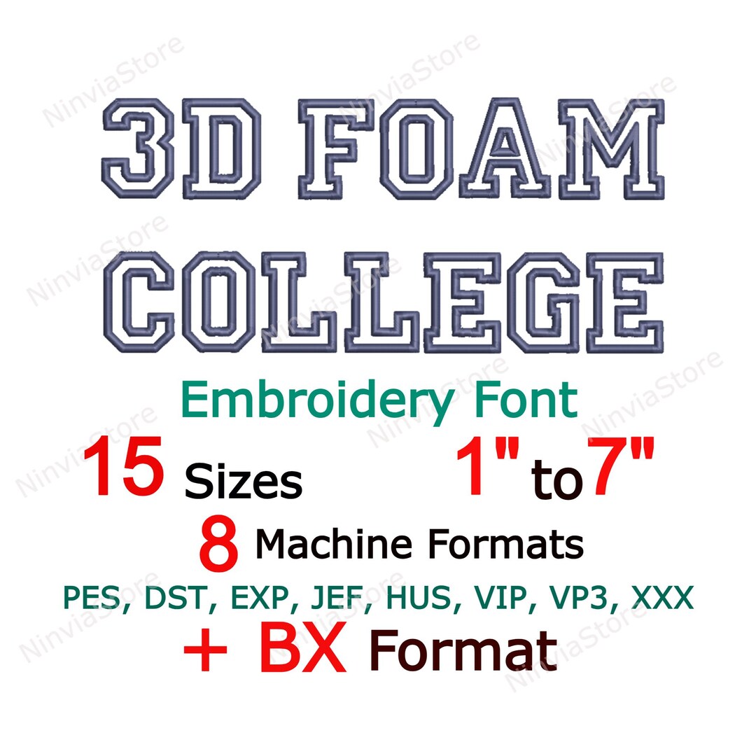 3D Foam Outline College Embroidery Font BX PES, Varsity Athletic ...