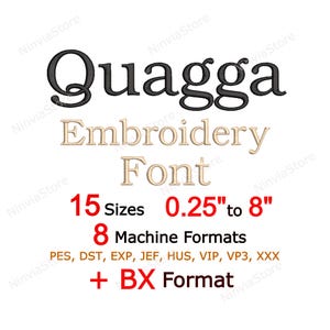 Quagga Embroidery Font, BX PES Monogram Alphabet Machine Embroidery Design, Serif Letters