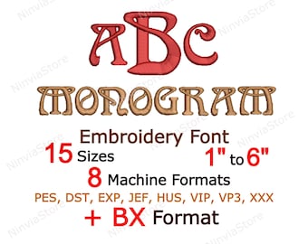 Monogram Machine Embroidery Font, BX Font for Embroidery, PES Monogram Alphabet Machine Embroidery Design, Monogram Embroidery Digital Files