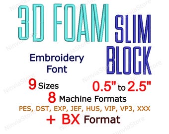 3D Puff Foam Block Embroidery Font BX PES, Raised Puffy Letters, Monogram Alphabet Machine Embroidery Design