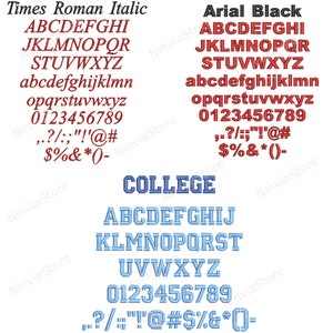 K&ouml;nnte beinhalten: Ein digitales Bild, das zwei verschiedene Schriftstile zeigt, Times Roman Italic und Arial Black. Die Schriften sind in Rot bzw. Blau dargestellt. Das Bild enth&auml;lt auch eine blaue und wei&szlig;e College-Schrift.