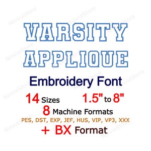 Varsity Applique Embroidery Font, Machine Embroidery Design, Monogram BX Font, Alphabet PES Font for Embroidery, Varsity Embroidery font, BX