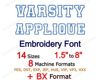 Varsity Applique Embroidery Font, Machine Embroidery Design, Monogram BX Font, Alphabet PES Font for Embroidery, Varsity Embroidery font, BX