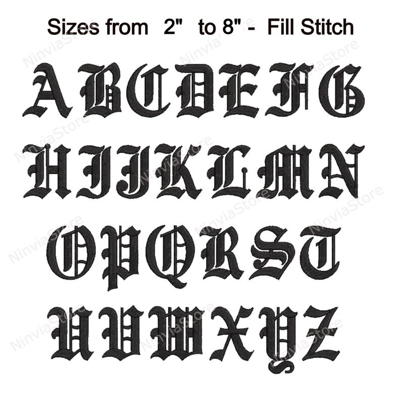 Gothic Embroidery Font, Alphabet PES Font for Embroidery, Machine Monogram BX Font, Old English Embroidery font pe, Small Font Old England image 6