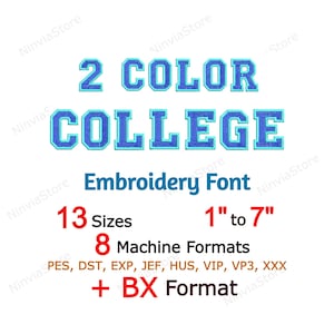 2 Color College Embroidery Font, BX PES, Alphabet Machine Embroidery Design, Outline Border Varsity Letters