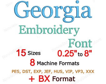Georgia Embroidery Font BX PES, Monogram Alphabet Machine Embroidery Design, Serif Letters dst exp jef hus vp3 xxx