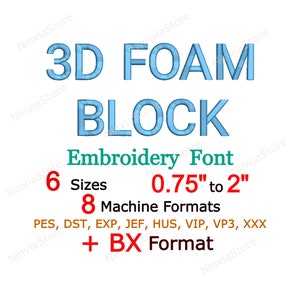 Fuente de bordado de bloque de espuma 3D, fuente BX de bloque de espuma de hojaldre 3D, diseño de bordado de máquina de alfabeto monograma, fuente pe de bloque para bordado