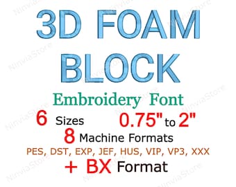 3D Foam Block Embroidery Font, 3D Puff Foam Block BX Font, Monogram Alphabet Machine Embroidery Design, Block pe Font for Embroidery