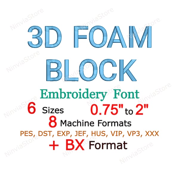 3D Foam Block Embroidery Font, 3D Puff Foam Block BX Font, Monogram Alphabet Machine Embroidery Design, Block pe Font for Embroidery