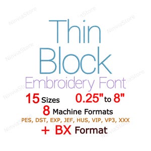 Thin Block Embroidery Font, Block BX Font, Monogram Alphabet Machine Embroidery Design, pe Font for Embroidery, Small PES font BX, jef, dst
