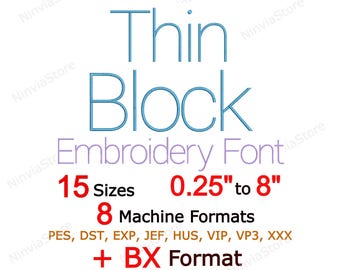 Thin Block Embroidery Font, Block BX Font, Monogram Alphabet Machine Embroidery Design, pe Font for Embroidery, Small PES font BX, jef, dst