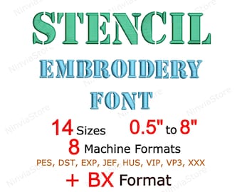 Stencil Embroidery Font, Monogram BX Font, Machine Embroidery Design, Alphabet PES Font for Embroidery, pe Embroidery font bx Small Font dst