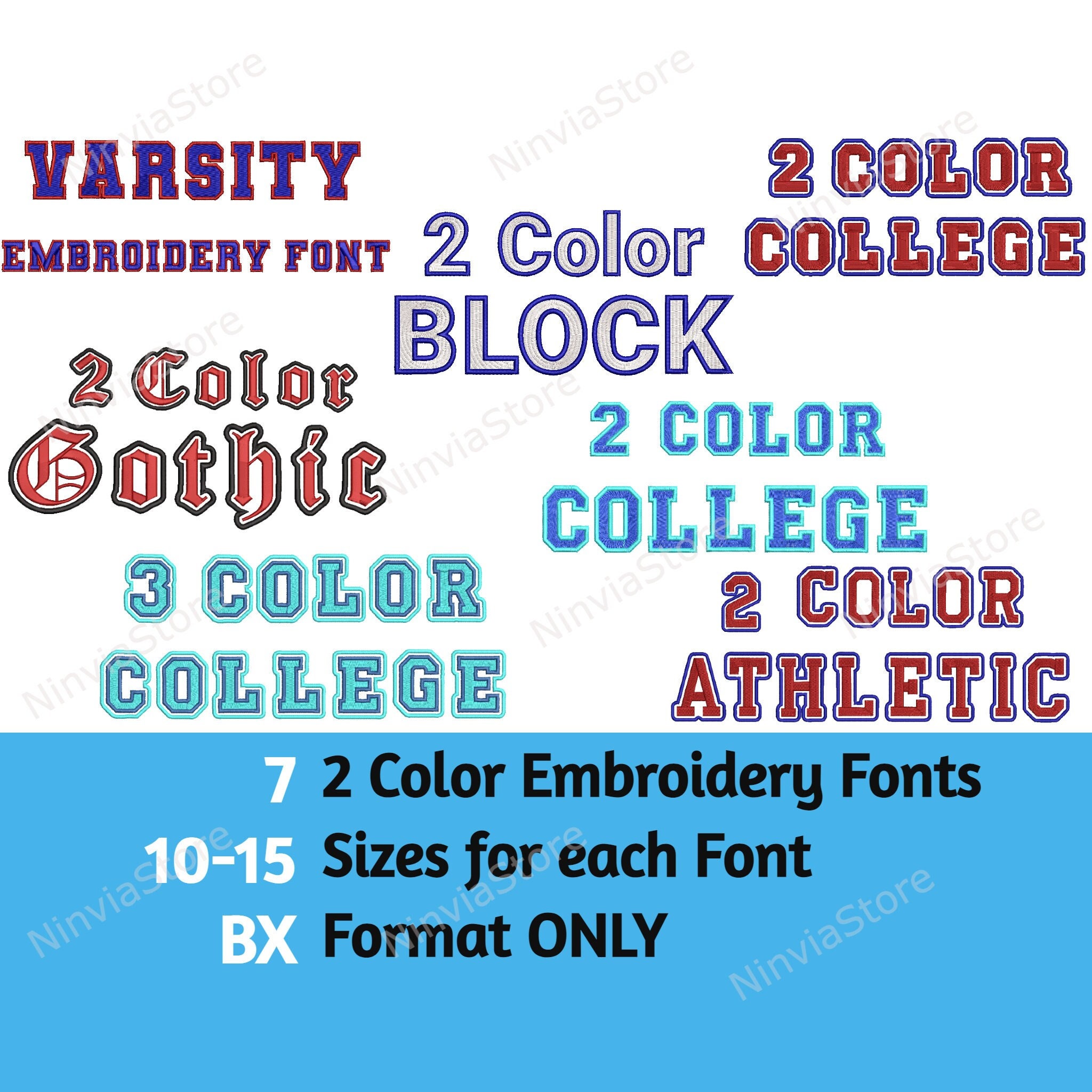 7 BX Two-color Embroidery Fonts Bundle, Machine Embroidery Font BX ...