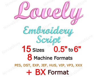 Lovely Script Embroidery Font - Cursive Monogram Machine Embroidery Design - Alphabet Calligraphy Letters BX PES + 7 Formats