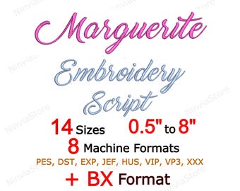 Marguerite Script Embroidery Font, Calligraphy Font pe, PES Monogram Font, BX Font for Embroidery, pe Font Alphabet Machine Cursive Font DST