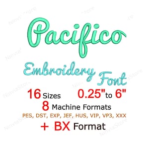 Pacifico Embroidery Font, BX PES Script Caligraphy Handwritten Letters, Cursive Alphabet Machine Embroidery Design