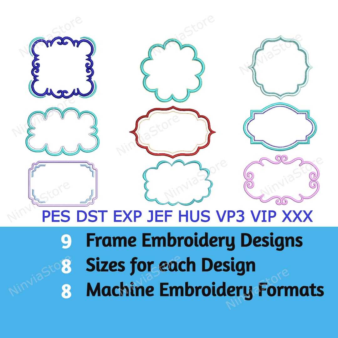 Jef Frame 9 Frame Machine Embroidery Designs, Outline Frame Embroidery, 8 Sizes ...