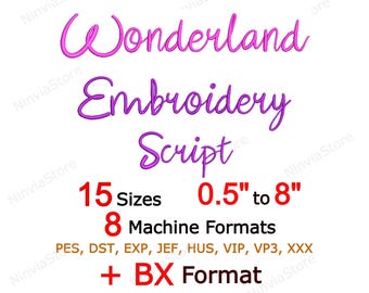 Wonderland Embroidery Script, Thin Monogram Font BX PES, Cursive Alphabet Machine Embroidery Design