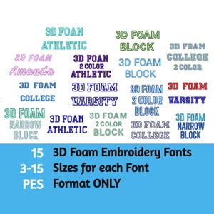 15 PES 3D Foam Embroidery Fonts Bundle, Machine Embroidery Font pe, Alphabet Embroidery Design, PE font for Embroidery 3D Foam Monogram Font