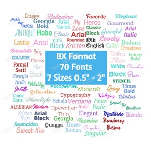 70 BX Embroidery Fonts 0.5" 0.75"  1" 1.25"  1.5" 1.75" 2" Sizes, Monogram Alphabet Machine Embroidery Design