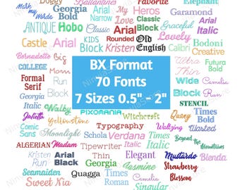 70 BX Embroidery Fonts 0.5" 0.75"  1" 1.25"  1.5" 1.75" 2" Sizes, Monogram Alphabet Machine Embroidery Design
