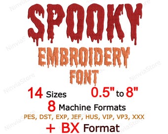 Spooky Embroidery Font, Halloween BX Font for Embroidery, PES Monogram Alphabet Machine Embroidery Design, Helloween Letters