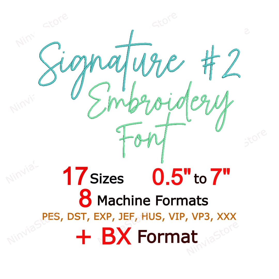 Signature Script Embroidery Font BX, Satin Thin Handwritten Letters PES ...