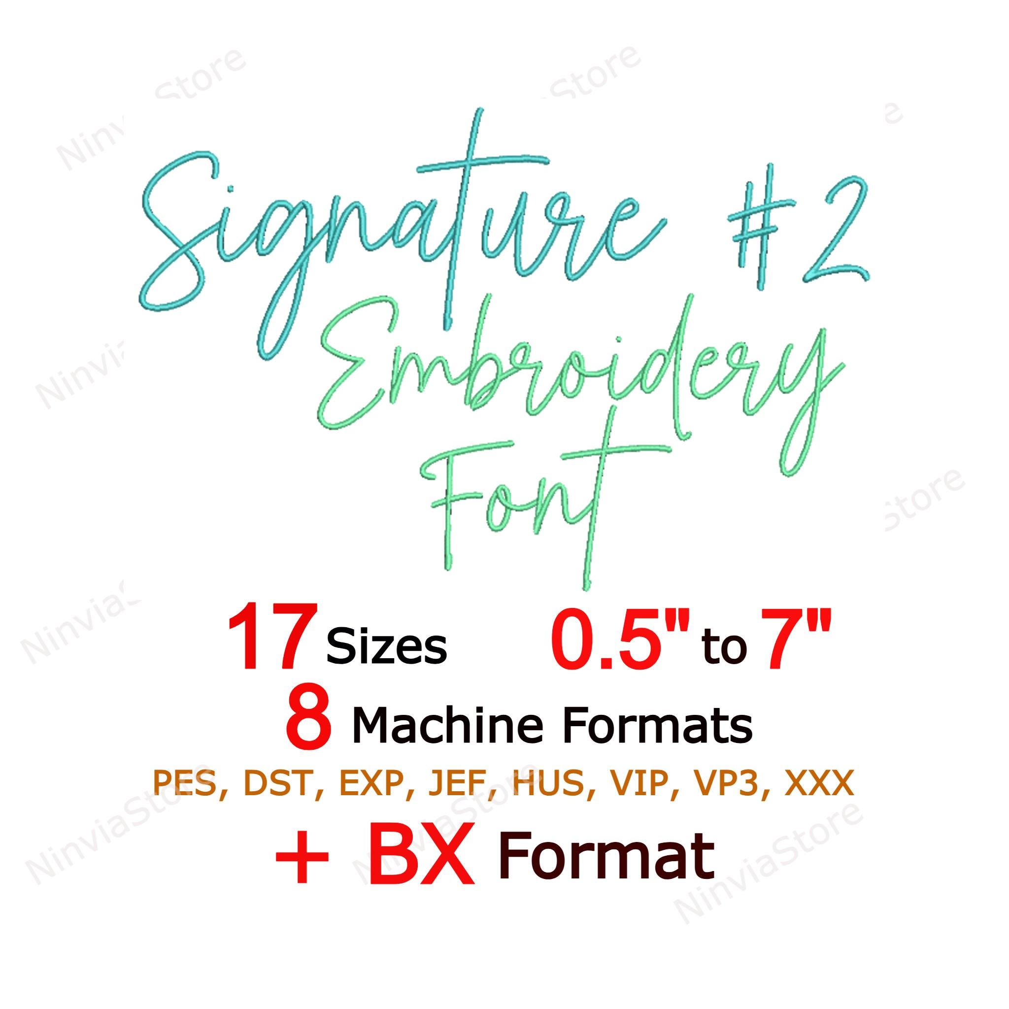 Signature Script Embroidery Font BX, Satin Thin Handwritten Letters PES ...