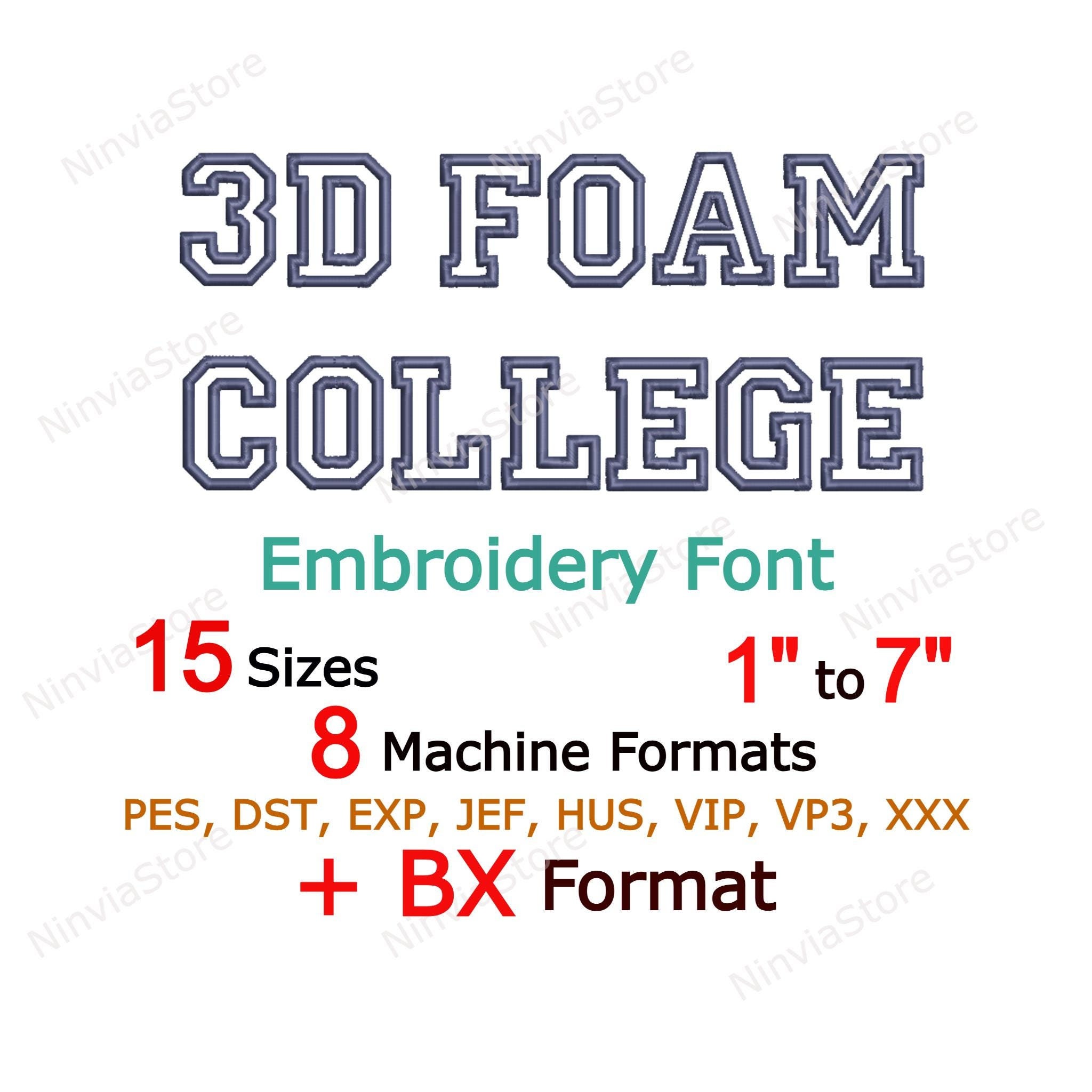 3D Foam Outline College Embroidery Font, 3D Puff Foam Varsity BX Font, Athletic pe Font for Embroidery, Alphabet Machine Embroidery Design