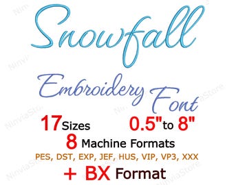 Snowfall Script Embroidery Font - Monogram Cursive Font BX PES - Alphabet Machine Embroidery Design, Calligraphy Handwritten Letters