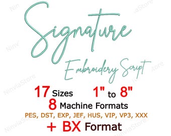 Signature Script Embroidery Font - Thin Satin Letters - Monogram Alphabet Machine Embroidery Design - BX PES + 7 Formats