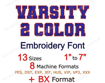 2 Color Varsity Embroidery Font, BX Font, Alphabet Machine Embroidery Design, pe Font for Embroidery, Outline Border College font PES DST