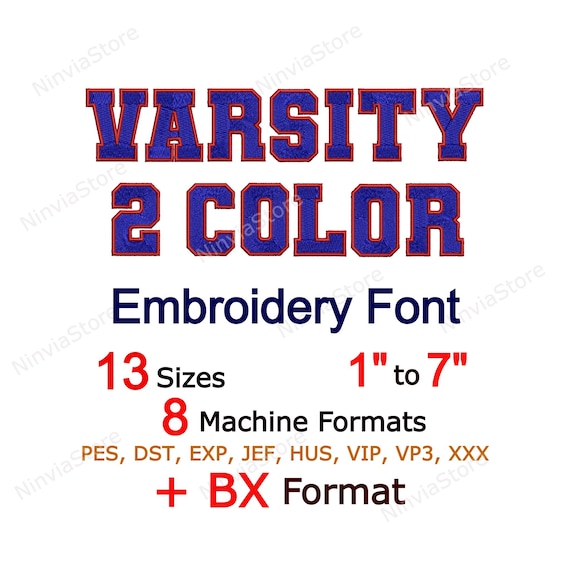 2 Color Varsity Embroidery Font, BX Font, Alphabet Machine Embroidery Design, pe Font for Embroidery, Outline Border College font PES DST