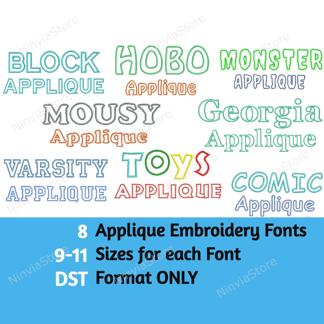 DST Applique Embroidery Fonts Bundle, Applique Monogram Machine