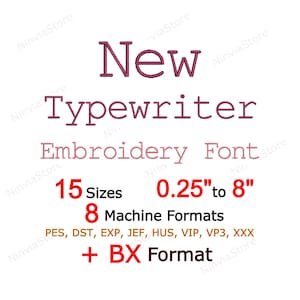 Typewriter Embroidery Font BX PES + 7 Formats - Monogram Alphabet Machine Embroidery Design - Block Serif Letters