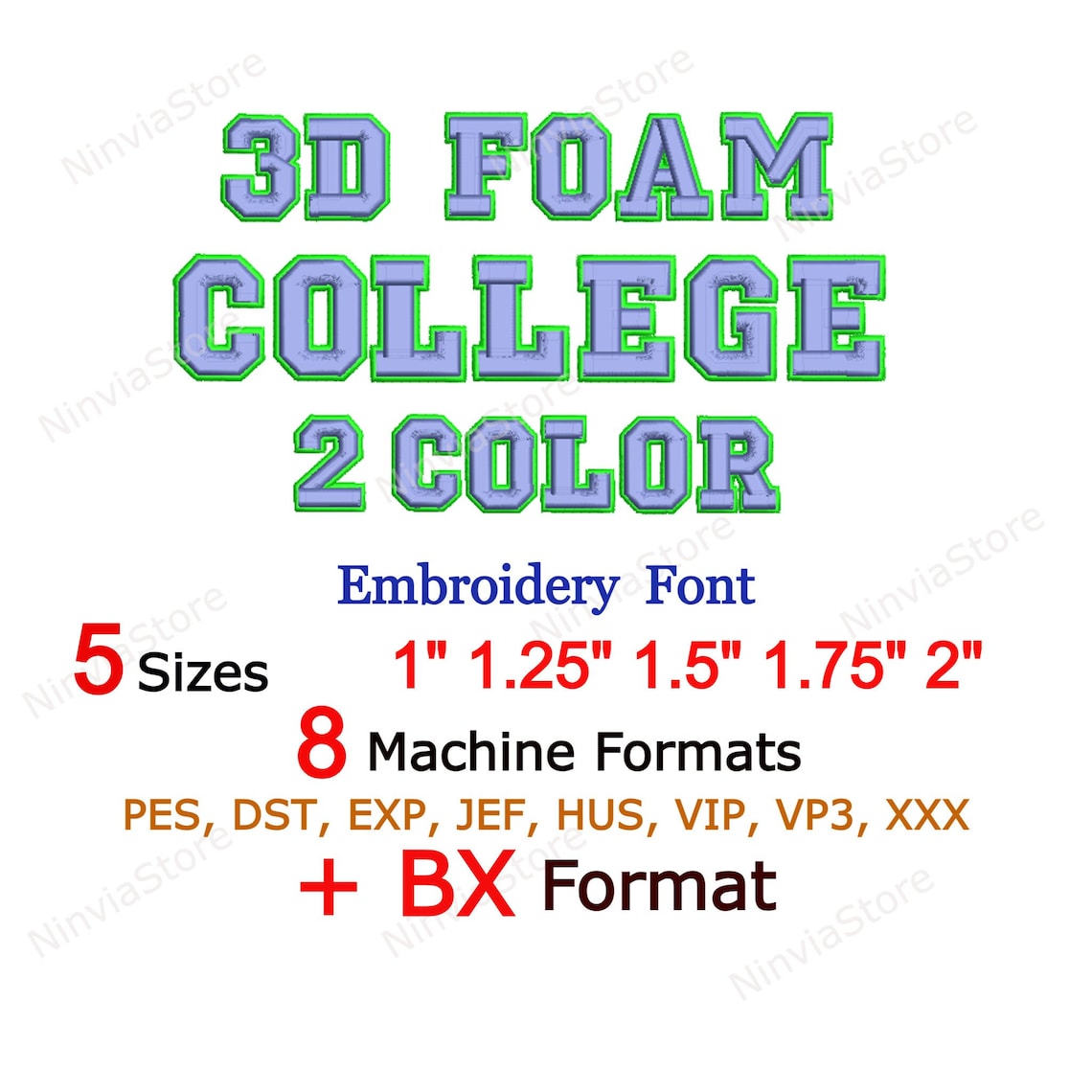 3D Foam 2 Color College Embroidery Font, 3D Puff Foam Varsity BX Font ...