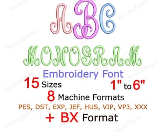 Fuente de bordado con monograma cursivo, fuente BX, diseño de bordado con monograma cursivo, fuente de monograma caligráfico, fuente de bordado a máquina pe