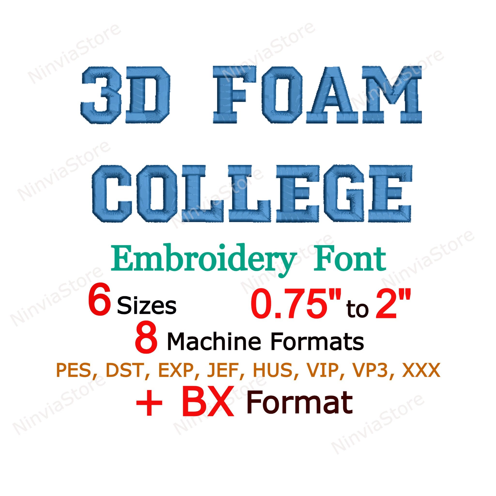 3D Foam College Embroidery Font BX PES + 7 Formats - Puffy Varsity ...