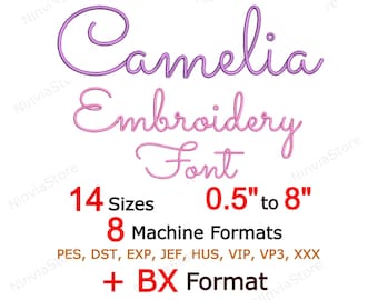 Camelia Script Embroidery Font - BX PES Calligraphy Handwritten Letters - Cursive Monogram Alphabet Machine Embroidery Design