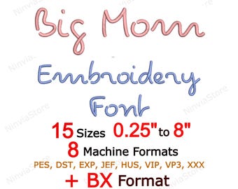 Big Mom Script Embroidery Font, Handwritten Alphabet Letters BX PES, Monogram Cursive Machine Embroidery Design
